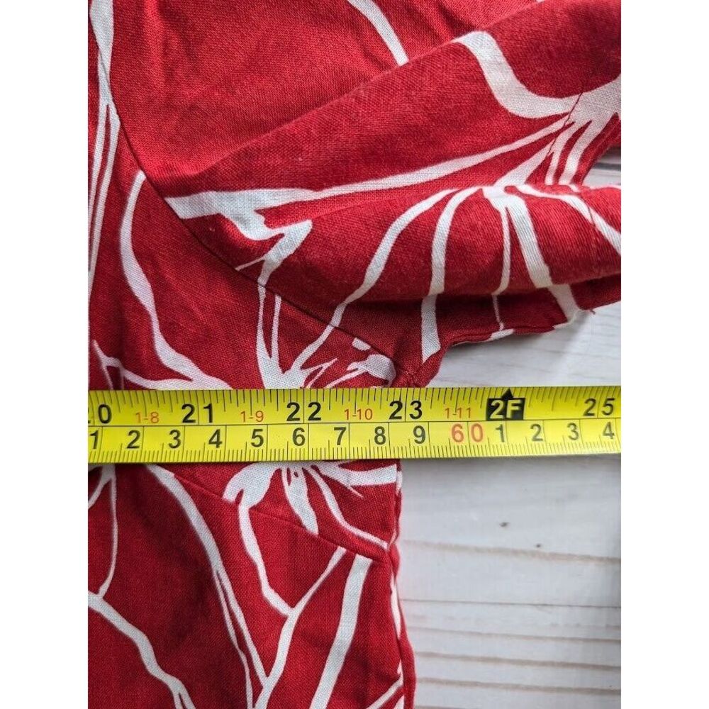 Liz Claiborne Size XL Womens Red White Floral Linen Short Sleeve Blouse Top - Picture 4 of 6